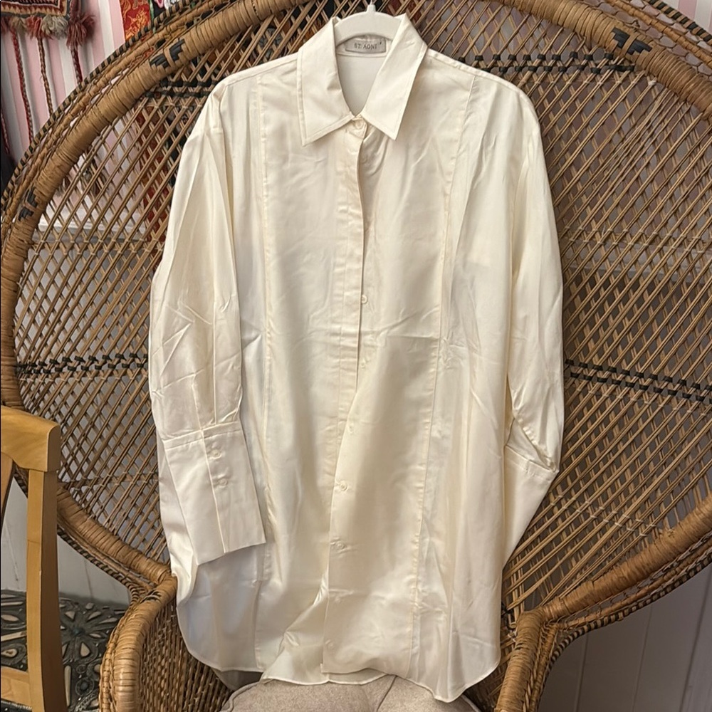 St. Agni Silk Oversized Button Down Shirt Dress M